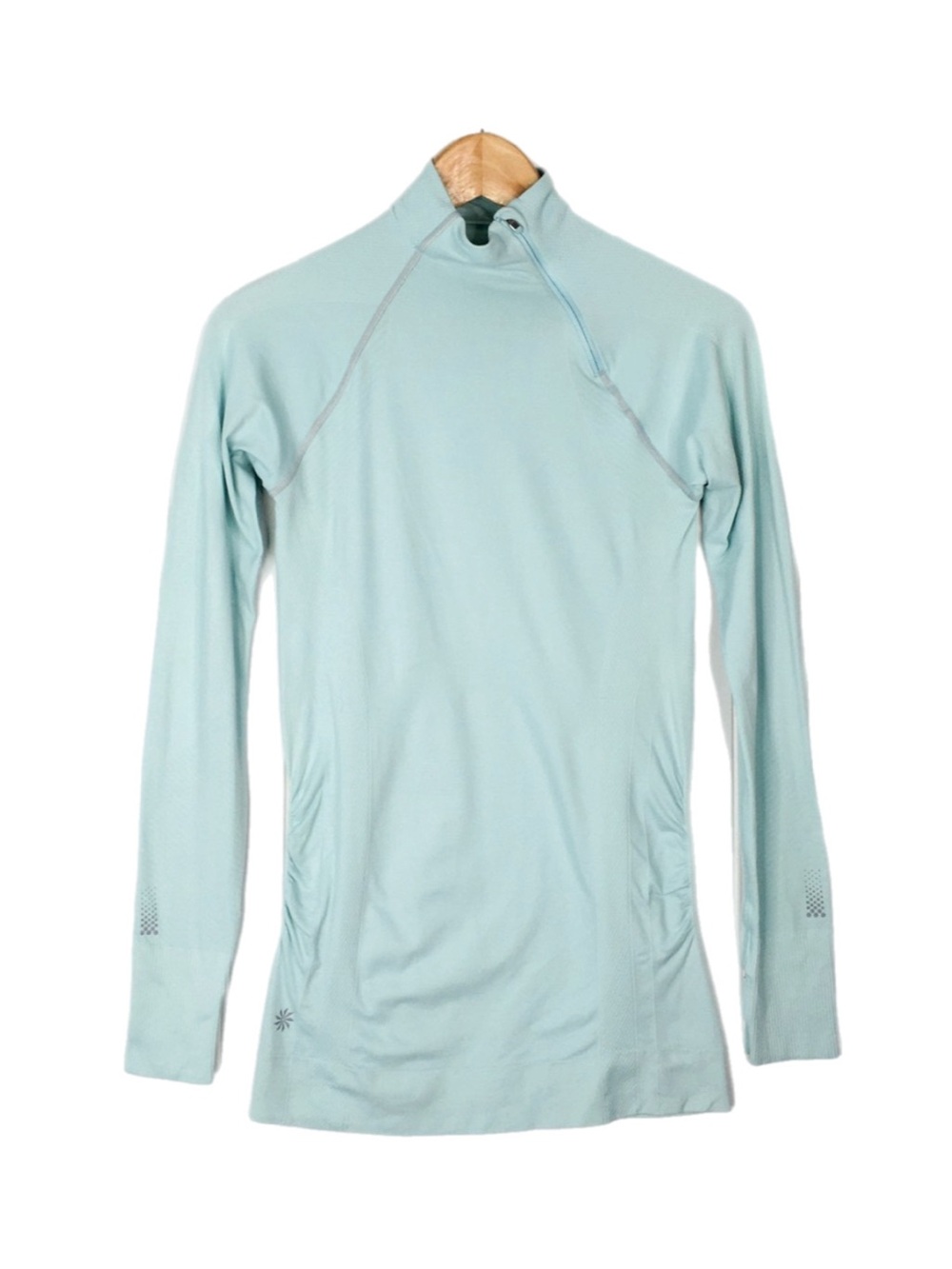 Athleta Athletic Pullover Top Mint Blue Long Sleeve Mock Neck Sporty Gym Active